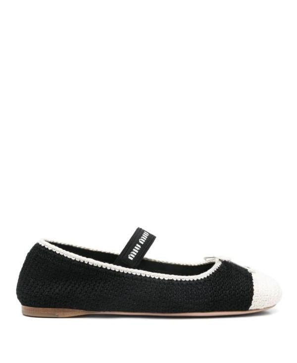 Miu Miu Crochet Knit Ballerina Flats Ivory