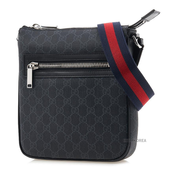 GUCCI Men’s GG Logo Crossbody Bag Black Leather