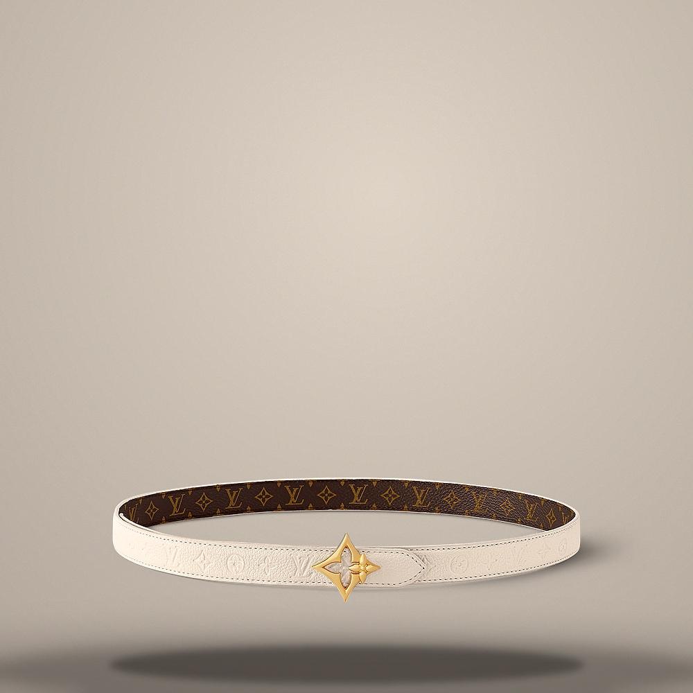 Louis Vuitton Cream Beige Monogram Reversible LV Flowergram 20mm Belt M4195