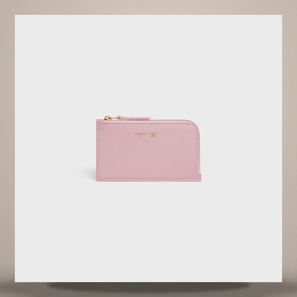 CELINE Dirty Pink Grained Calfskin Long Zip Card Wallet