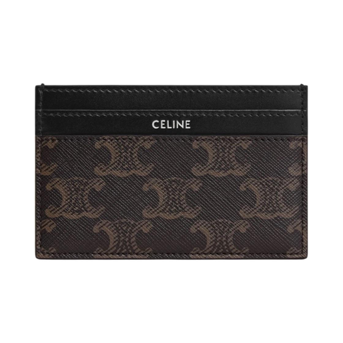 CELINE Unisex Medium Triomphe Canvas Calfskin Card Holder Black