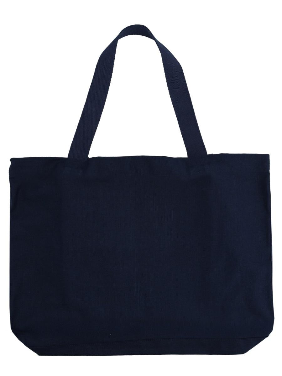 Maison Kitsune Leather Shoulder Tote Bag Black