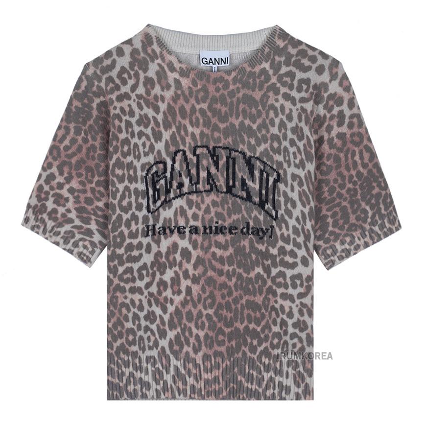 GANNI Women's Leopard Wool Mix Crewneck Knit Sweater K2500 943