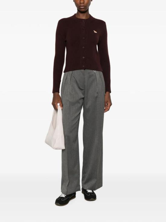 Maison Kitsune Baby Fox Lambswool Fitted Cardigan Dark Wood