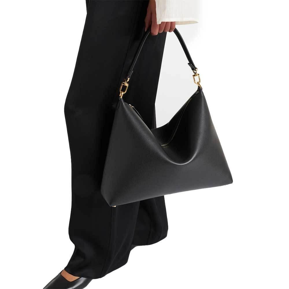 Toteme Medium Beveled Grained Leather Tote Bag Black Women 261 WAL0126 LE0187