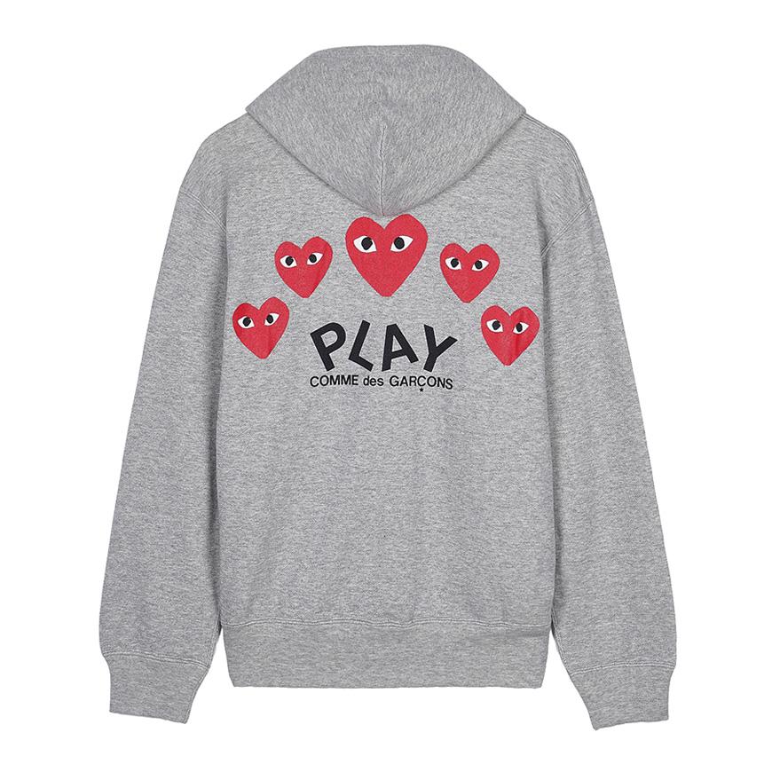 Comme des Garcons Unisex Multi Heart Print Zip-Up Hoodie AZ T250 051 GREY