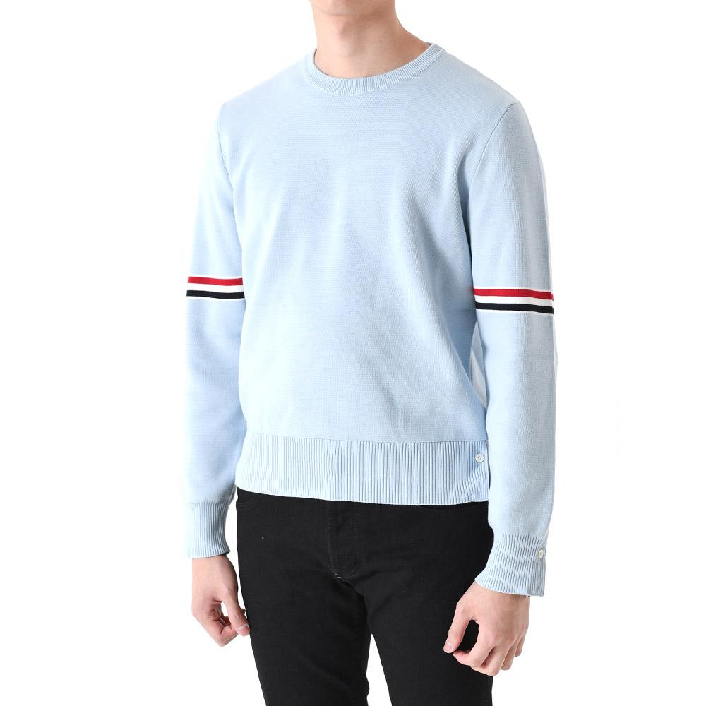 THOM BROWNE Sky Blue Milano Stitch Armband Crewneck Knit Sweater