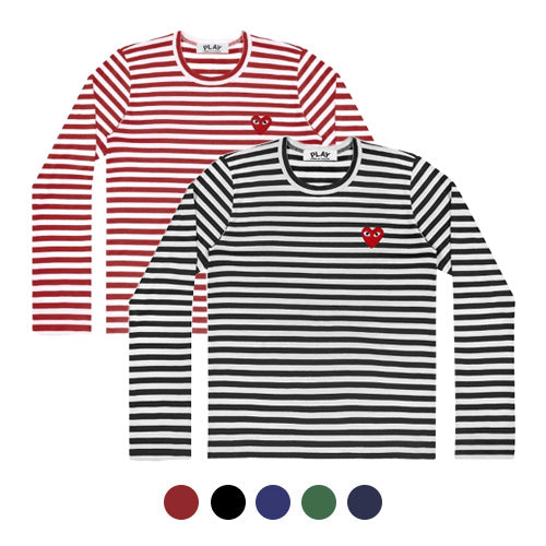 Comme des Garcons Stripe Long Sleeve T-Shirt Unisex Red Heart Patch