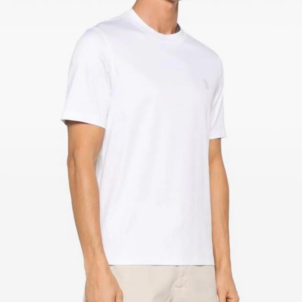 Brunello Cucinelli Logo Cotton Jersey Crewneck T-Shirt White