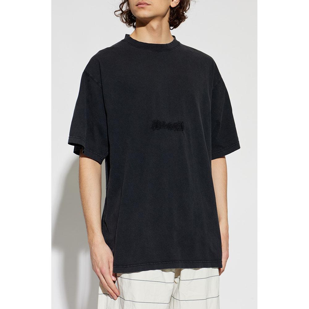 BALENCIAGA Logo Embroidered Short Sleeve T-Shirt Black Men