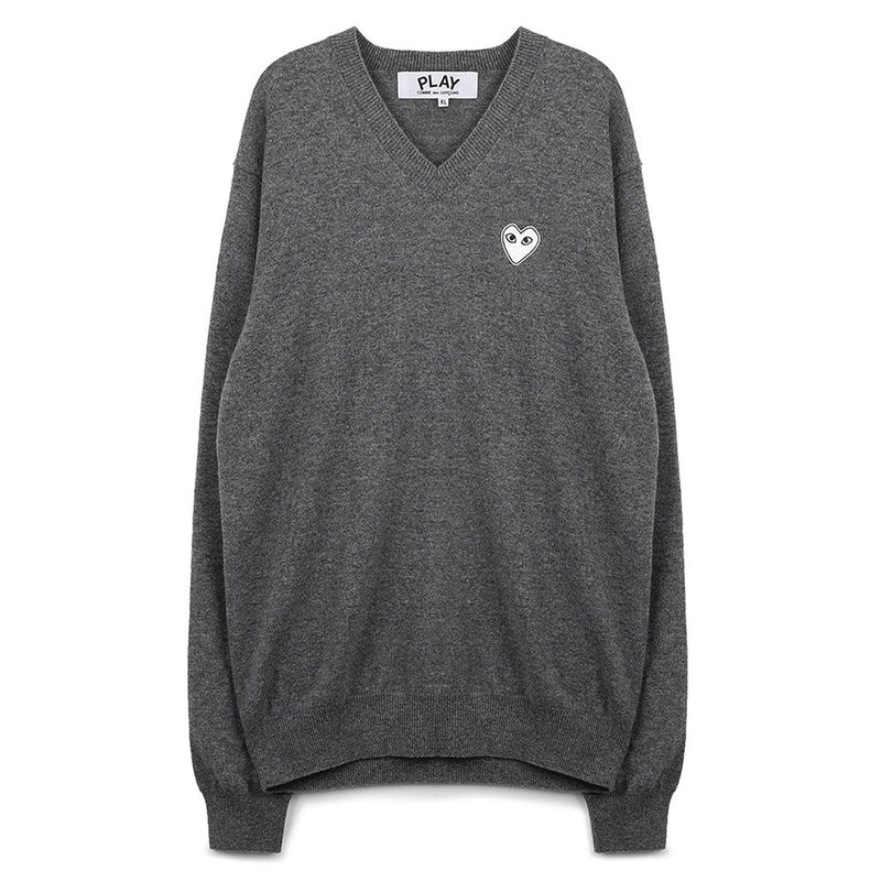 Comme des Garcons White Heart Patch Unisex Crewneck Knit Sweater AZ N060 051 3
