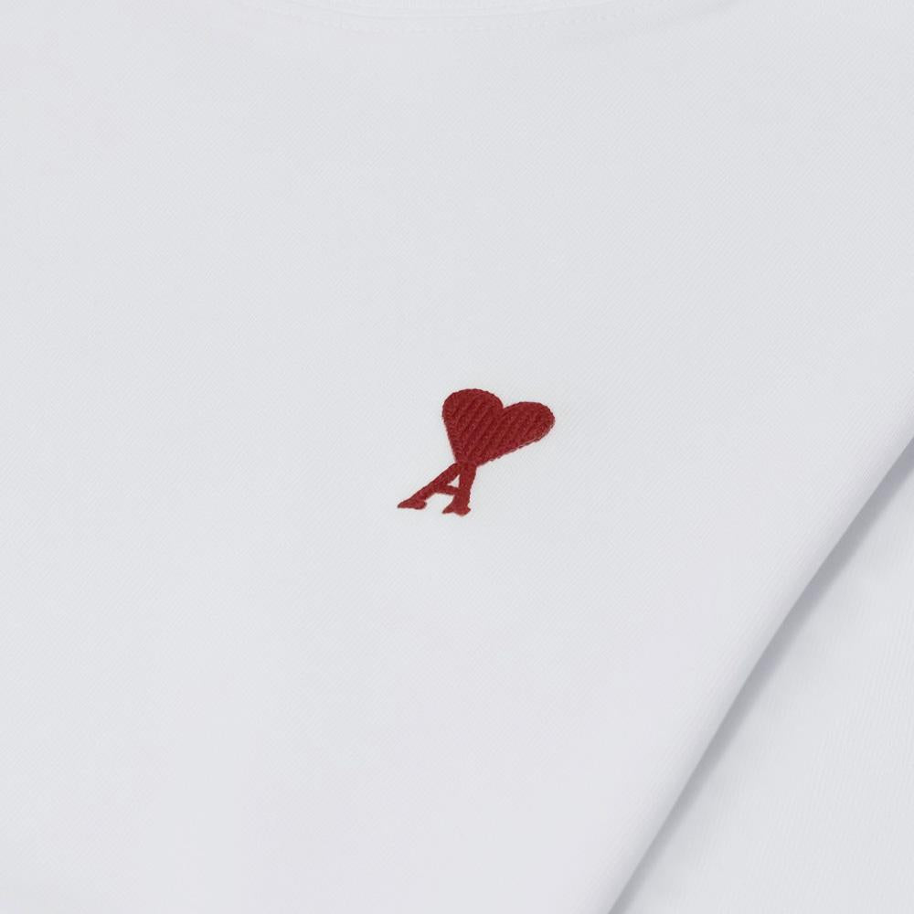 AMI Small Heart Logo Men’s Long Sleeve T-Shirt White Cotton