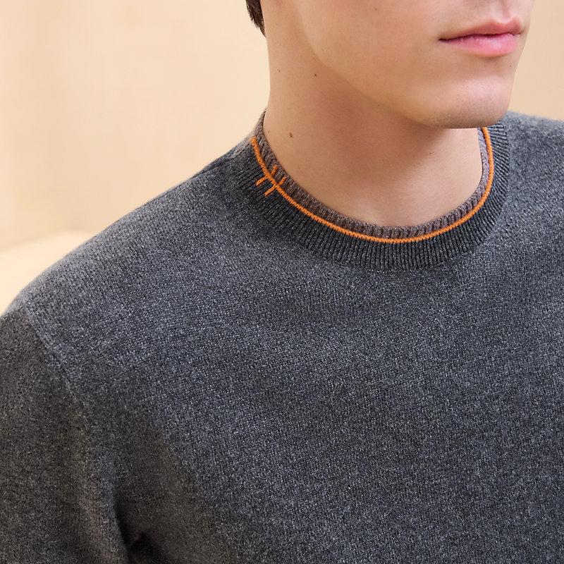 HERMES Charcoal Cashmere Sleeve Crewneck Knit Sweater for Men