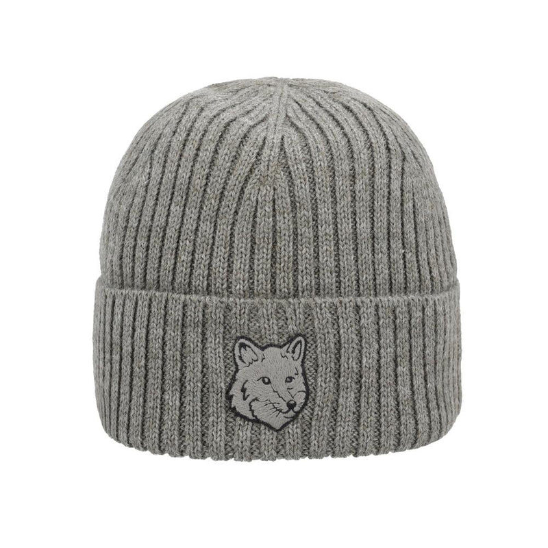 Maison Kitsune Bold Fox Head Beanie Hat P131 Black Acrylic MM06111 KT1022 P131