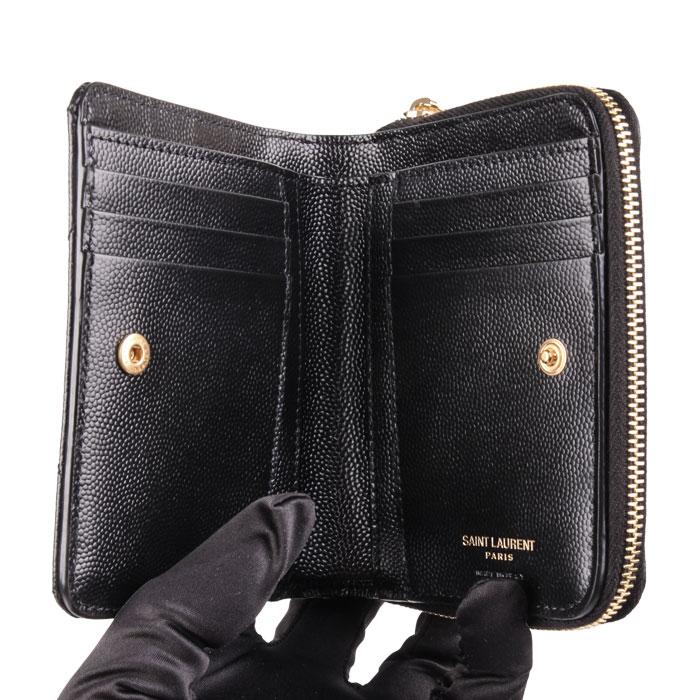 Saint Laurent Gold YSL Matelassé Zip Compact Wallet Black