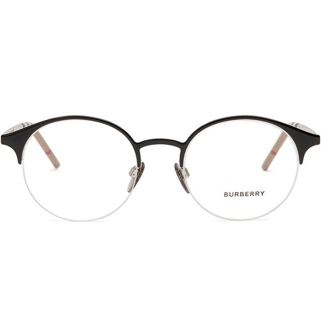 BURBERRY Black Round Semi-Rimless Metal Eyeglass Frames Unisex BE1328 1276