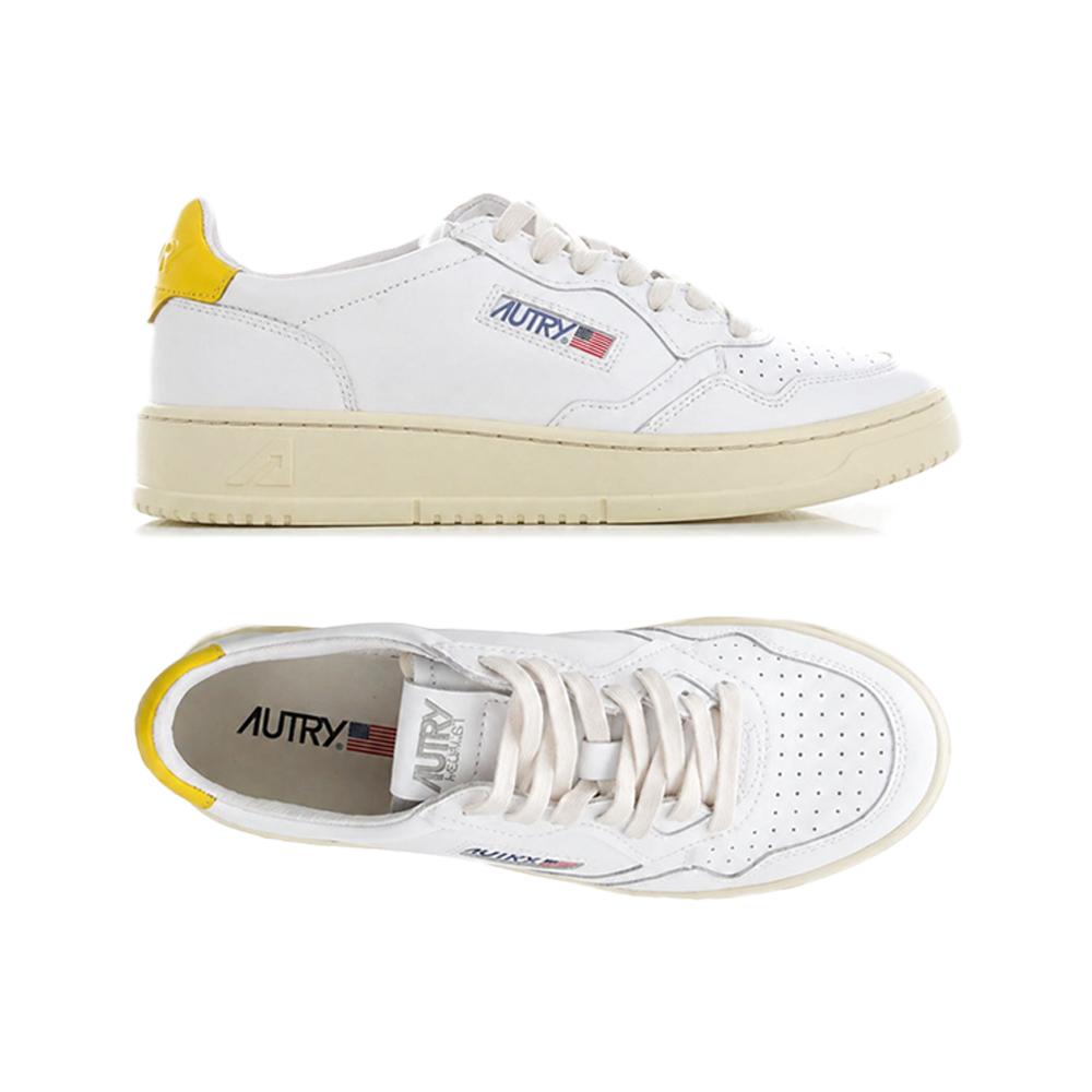 AUTRY White Yellow Tab Medalist Low-Top Sneakers