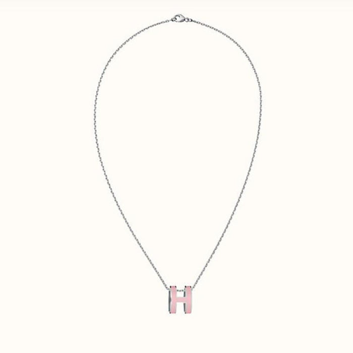 HERMES Pop H Necklace Large Palladium Hardware Rose Dragée Pendant