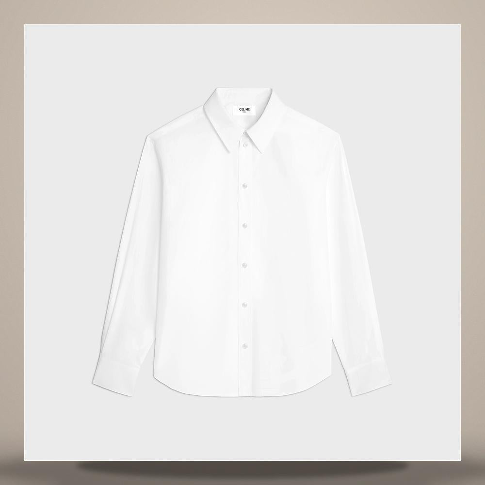 CELINE Relaxed Cotton Poplin Long Sleeve Shirt White RC09X0T01 01BC