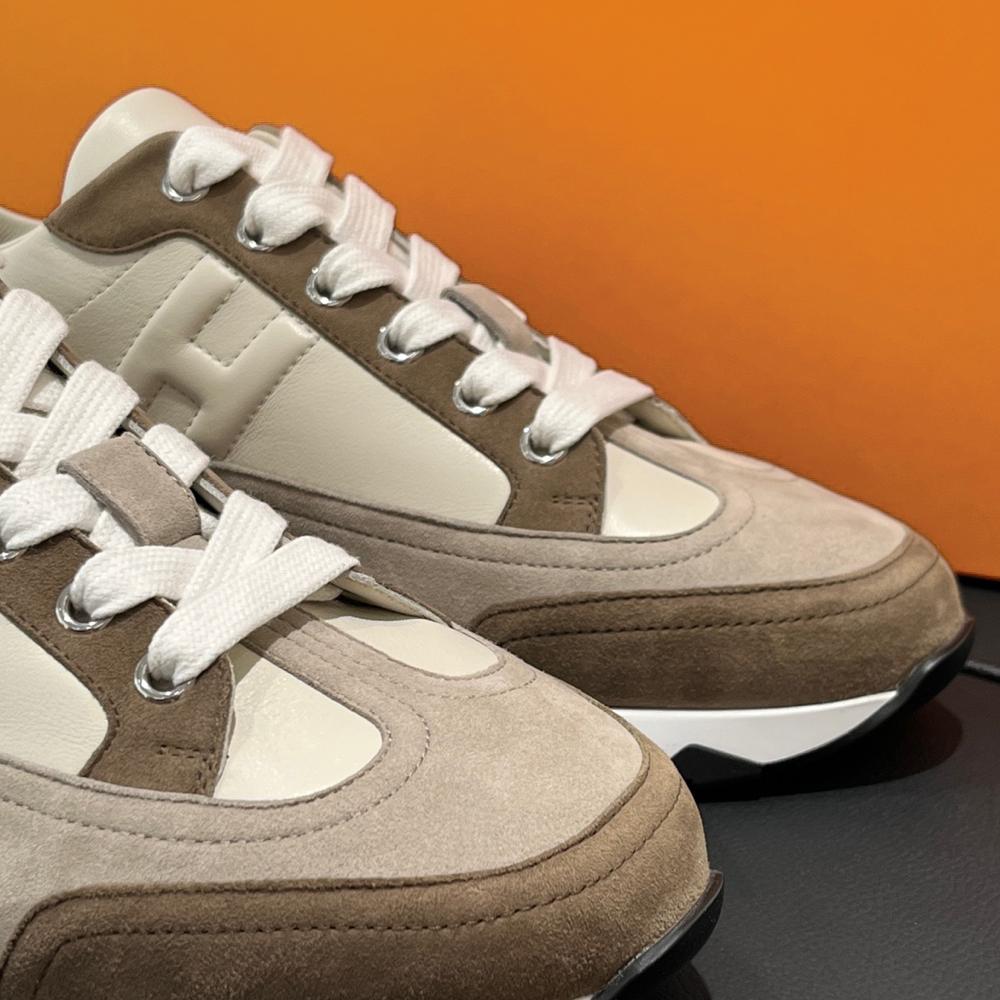 HERMES Trail Sneakers Calfskin Gray Beige Low-Top Men’s