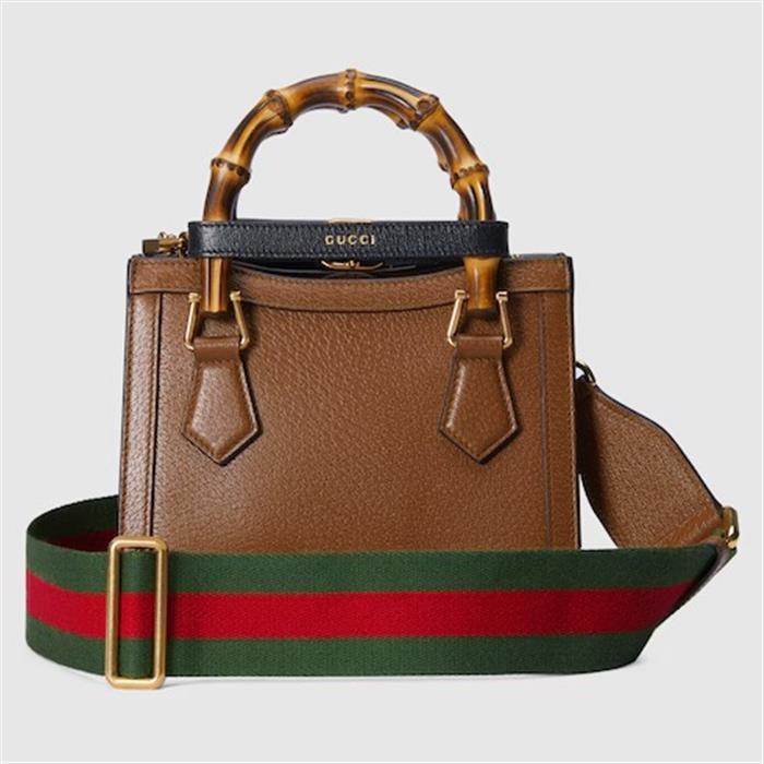 GUCCI Diana Small Tote Bag Brown Leather Top Handle Handbag
