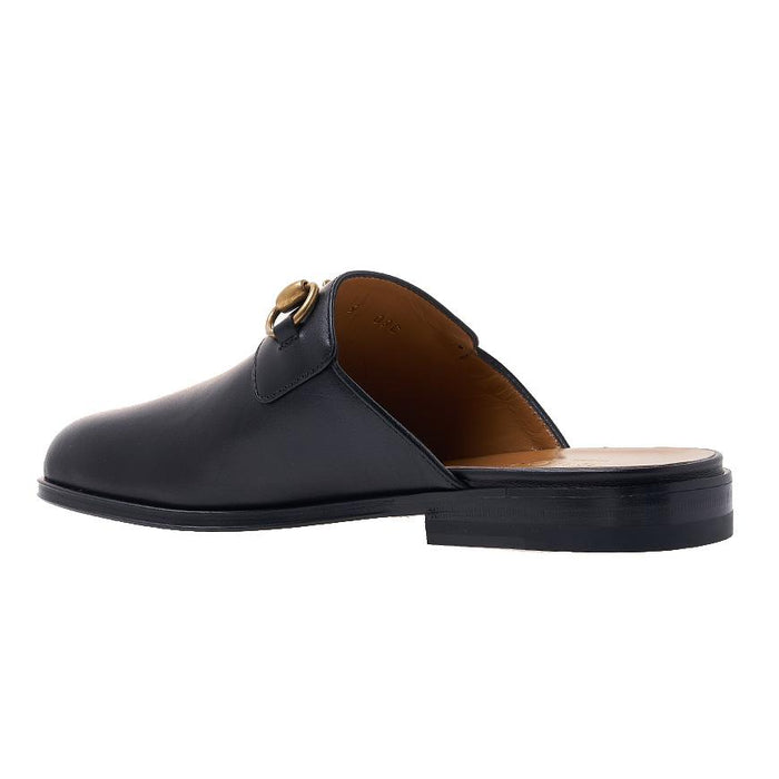 GUCCI Men’s Leather Horsebit Mule Sandals Slippers Black