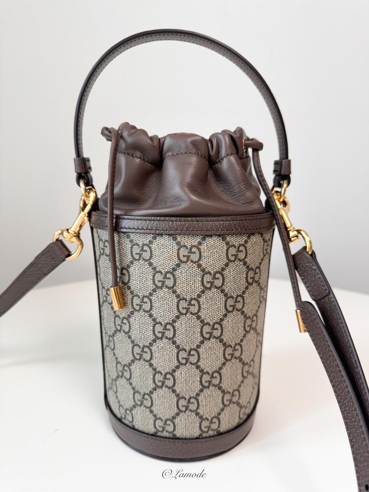 GUCCI Ophidia Mini Bucket Bag Brown GG Canvas Leather Shoulder Bag
