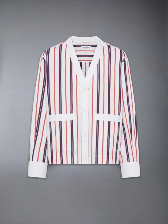 THOM BROWNE Gray Merino Wool 4-Bar V-Neck Cardigan MWL436C F11529