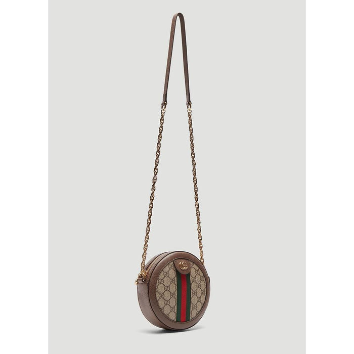 GUCCI Ophidia GG Round Mini Crossbody Bag Brown Canvas Leather