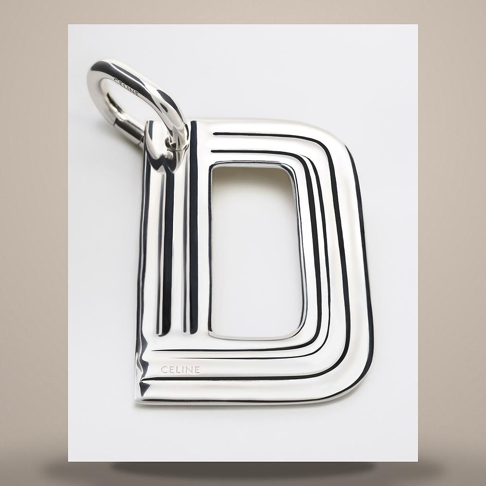 CELINE Alphabet Charm D Letter Rhodium Finish Brass Silver Keyrin B10F84V66 36SI