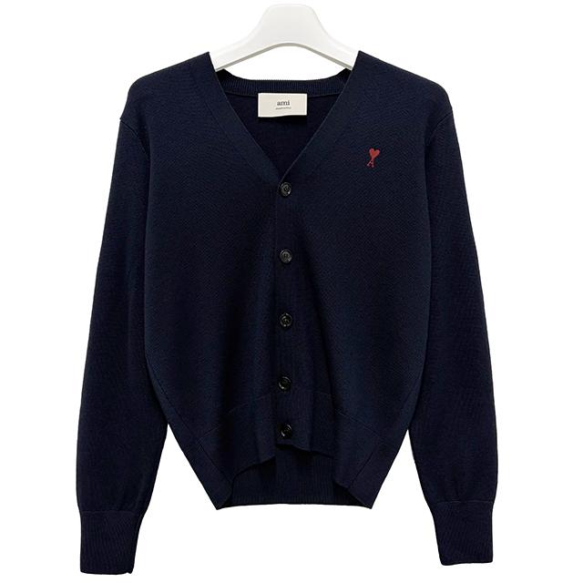 AMI Heart Logo Merino Wool Cardigan for Men HKC361 001 414