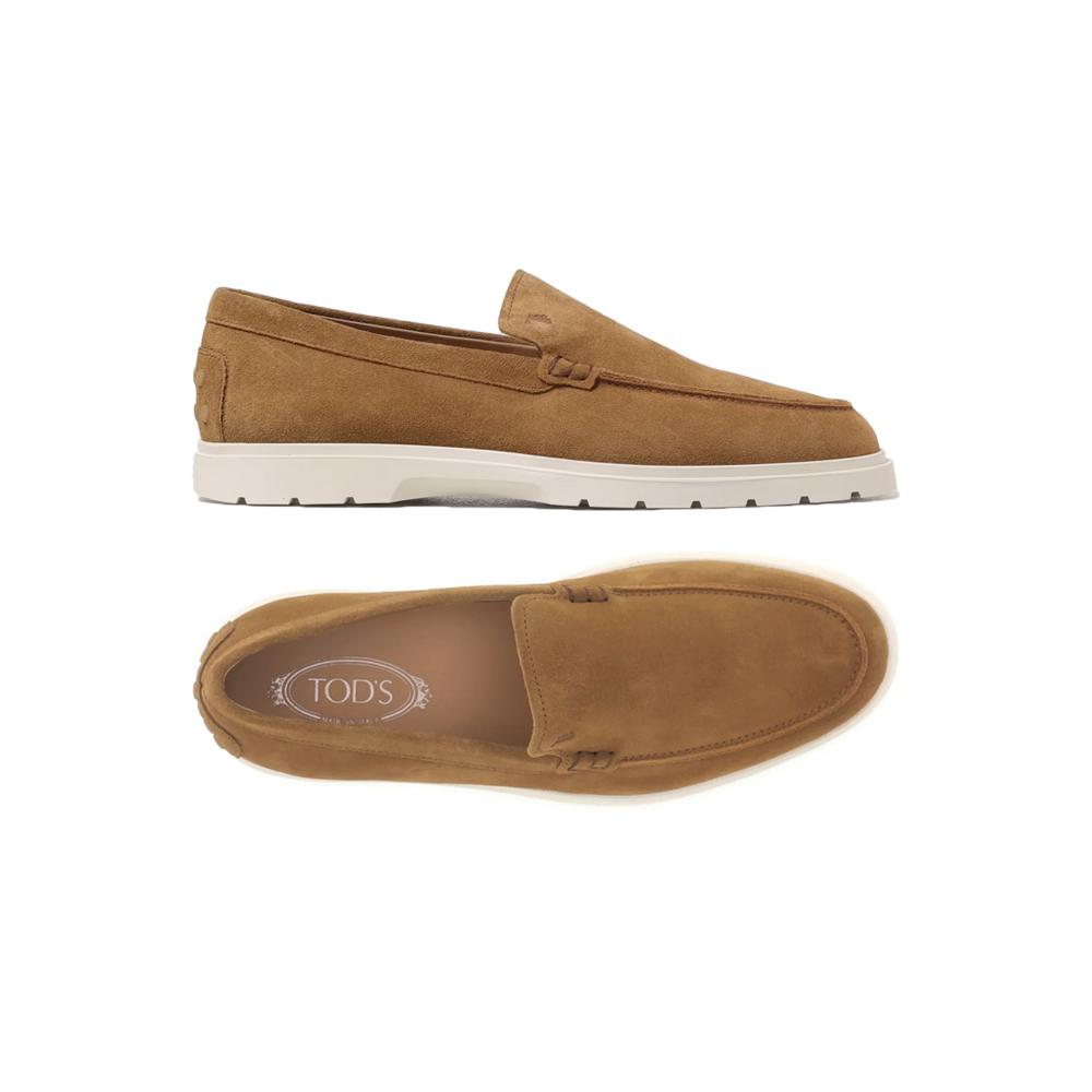 Tods Pebble Tab Suede Loafers Camel