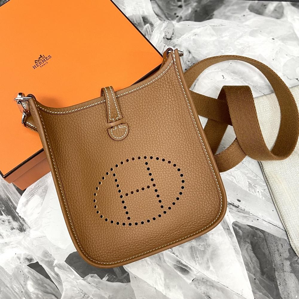 HERMES Evelyne Mini 16 Gold Clemence Leather Crossbody Bag Palladium Hardware