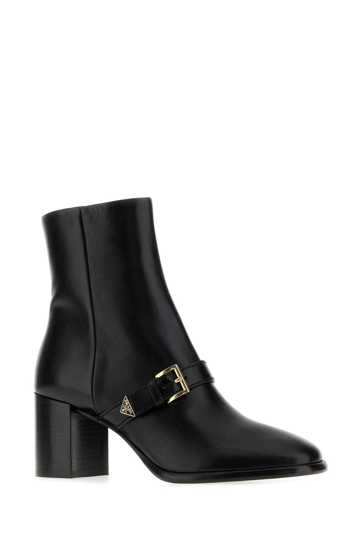 PRADA Black Leather Ankle Boots