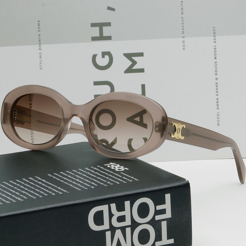 CELINE Triomphe Oval Acetate Sunglasses Brown Unisex