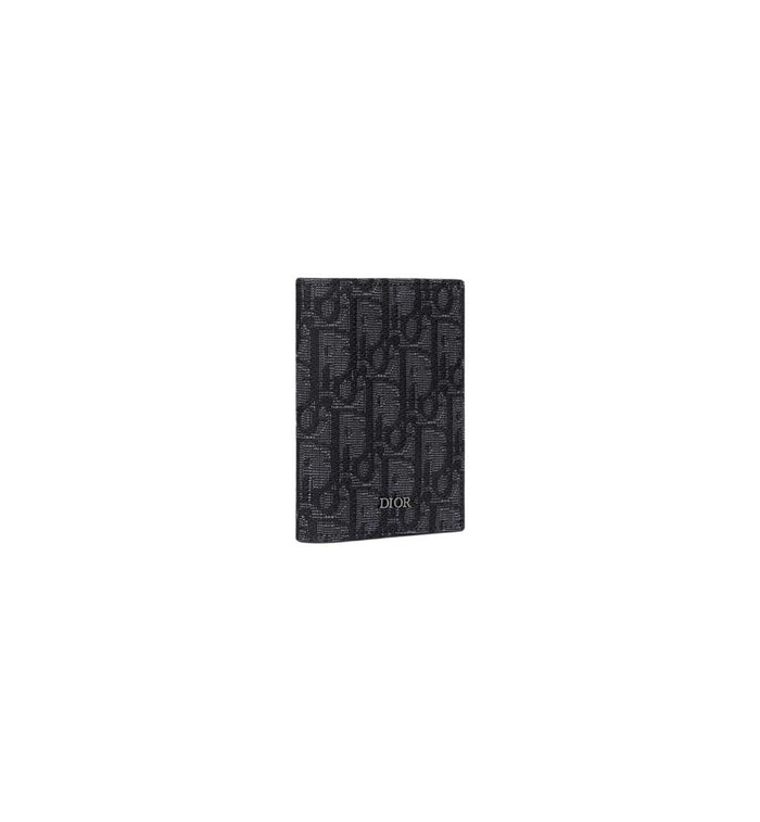 DIOR Oblique Canvas Vertical Bifold Card Holder Wallet Navy