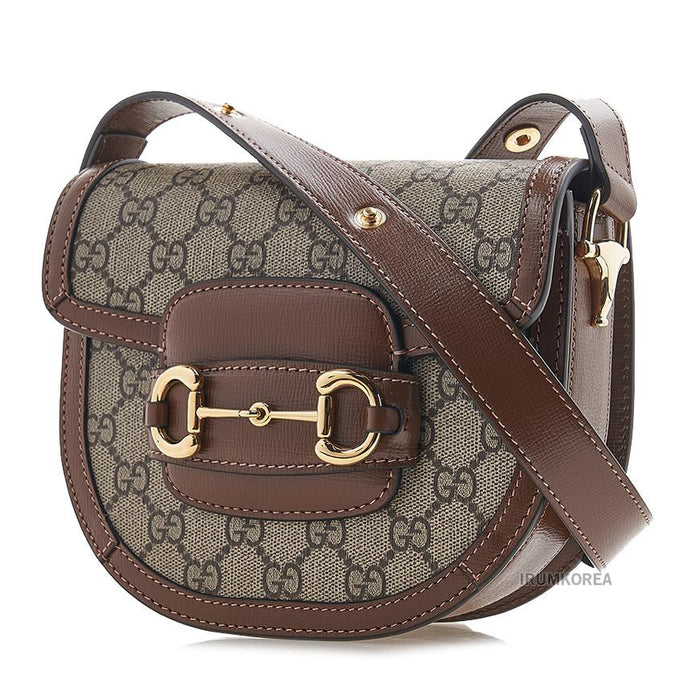 GUCCI Horsebit Round Shoulder Bag Women Brown Leather