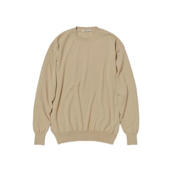 AURALEE Wool Round Neck Knit Sweater for Men A24SP01YW LIGHT BEIGE DOM