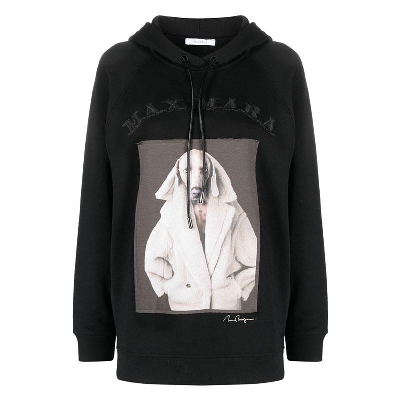 Max Mara Lilo Print Cotton Hoodie Black Women’s Hooded Sweatshirt
