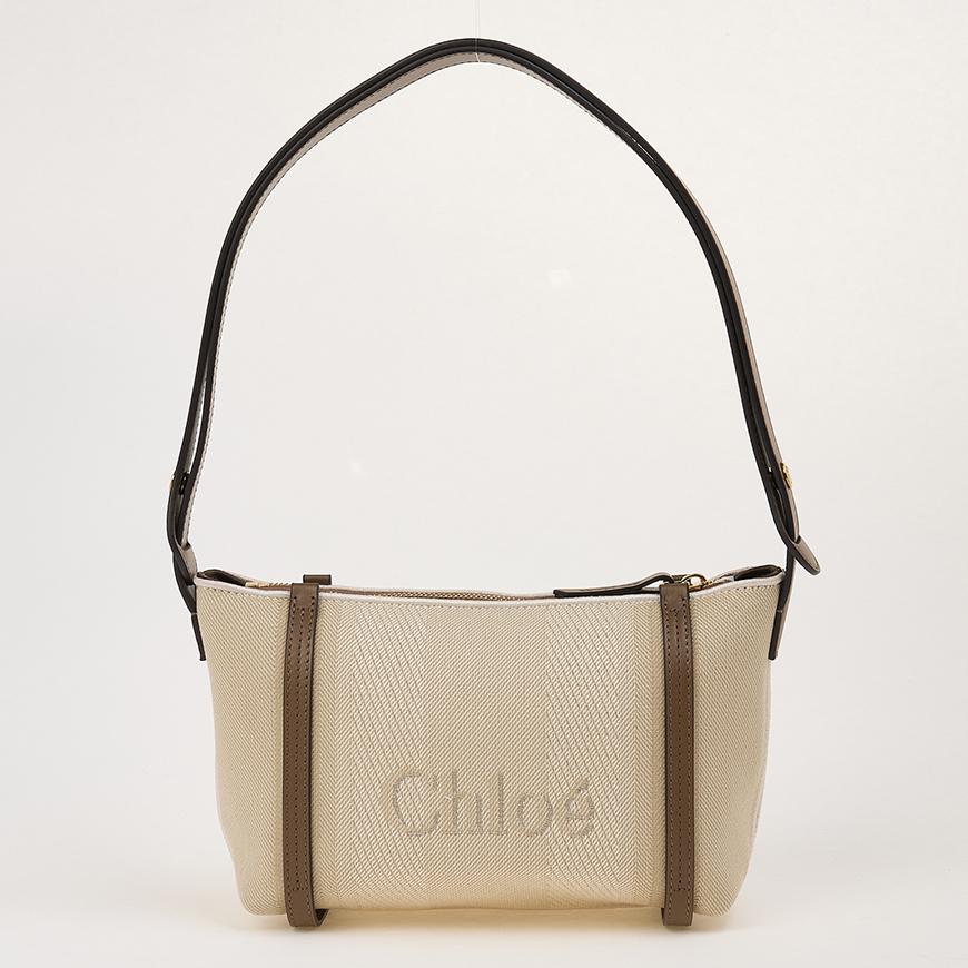 Chloe Canvas Carrie Shoulder Bag Women Beige