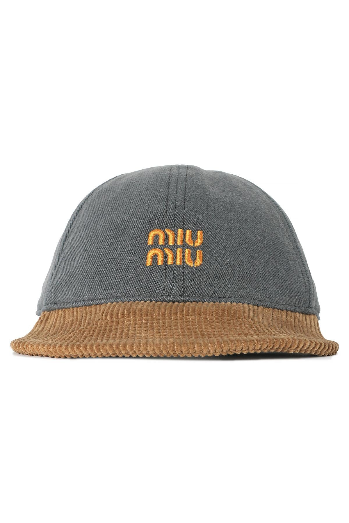 Miu Miu Gray Denim Corduroy Baseball Cap 5HC369 2CWD F0031