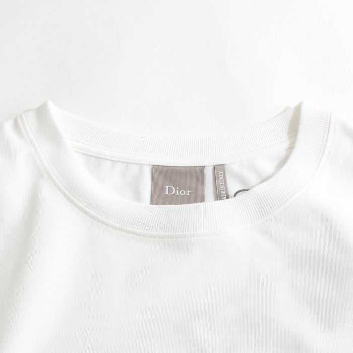 DIOR MEN Daisy Embroidered Logo Short Sleeve T-Shirt White