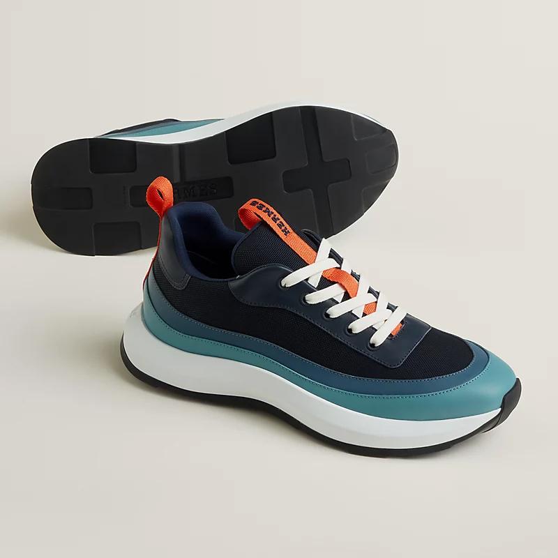 HERMES Men’s Grem Sneakers Calfskin Marine Blue Low-Top