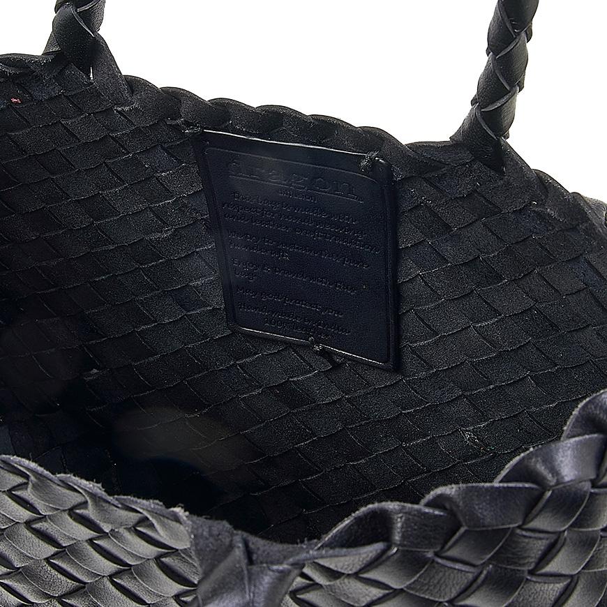 Dragon Diffusion Women's Santa Croce Small Woven Leather Tote Bag 8893 BLACK