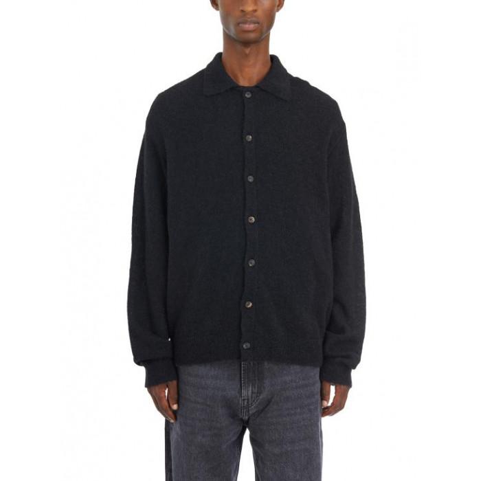 OUR LEGACY Black Fuzzy Alpaca Evening Polo Cardigan