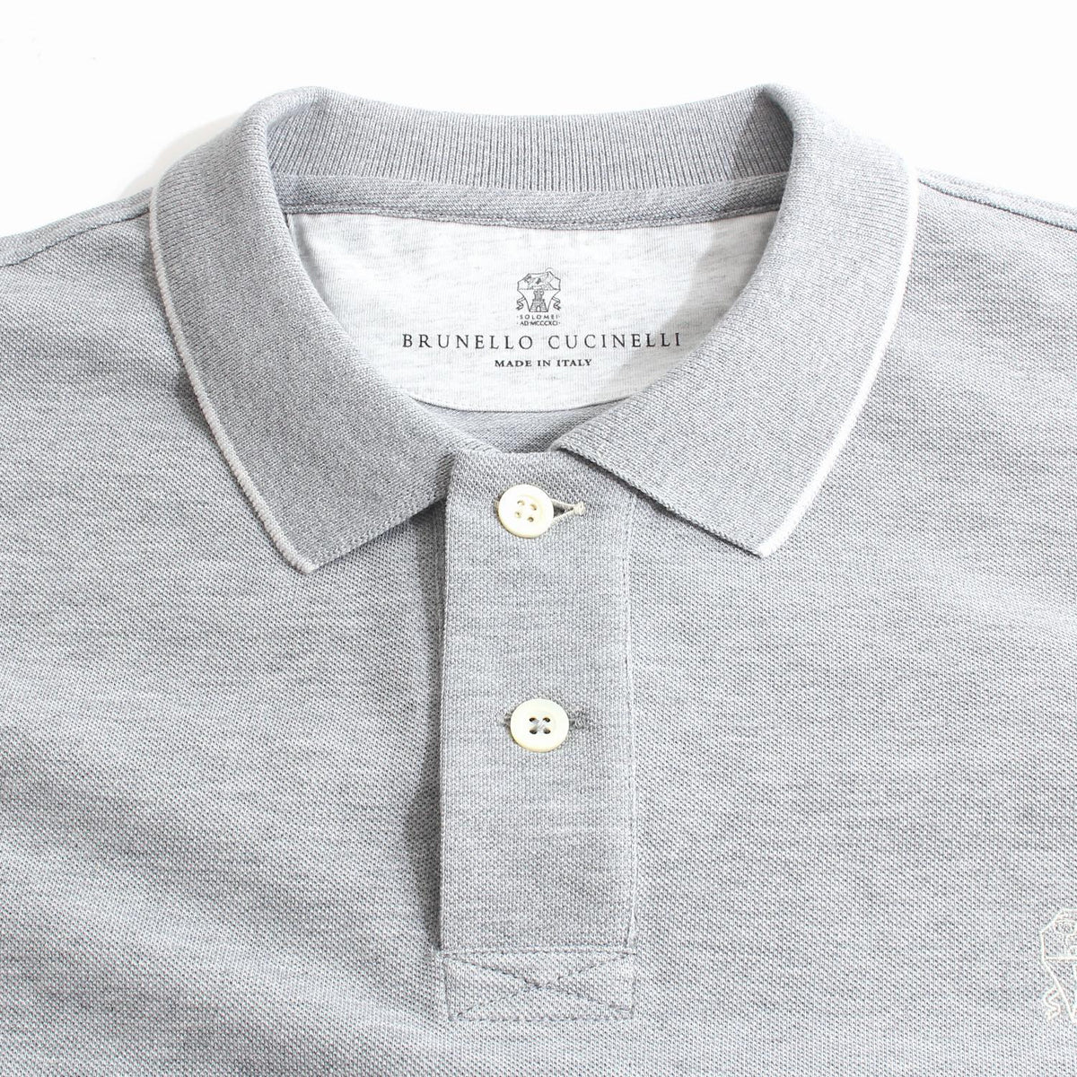Brunello Cucinelli Embroidered Logo Grey Cotton Polo Shirt