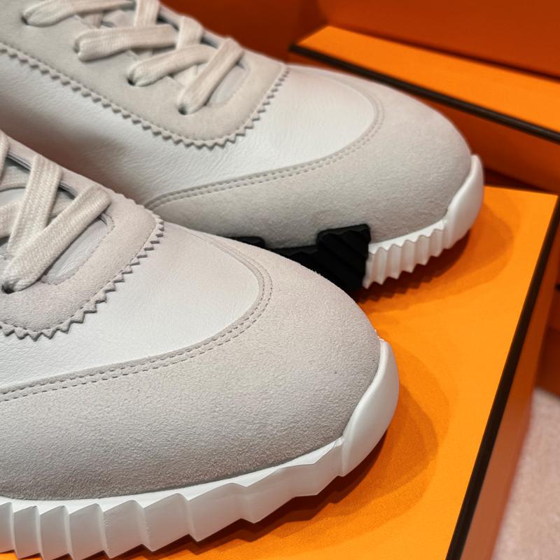 HERMES White Leather Bouncing Low-Top Sneakers with Black H Logo