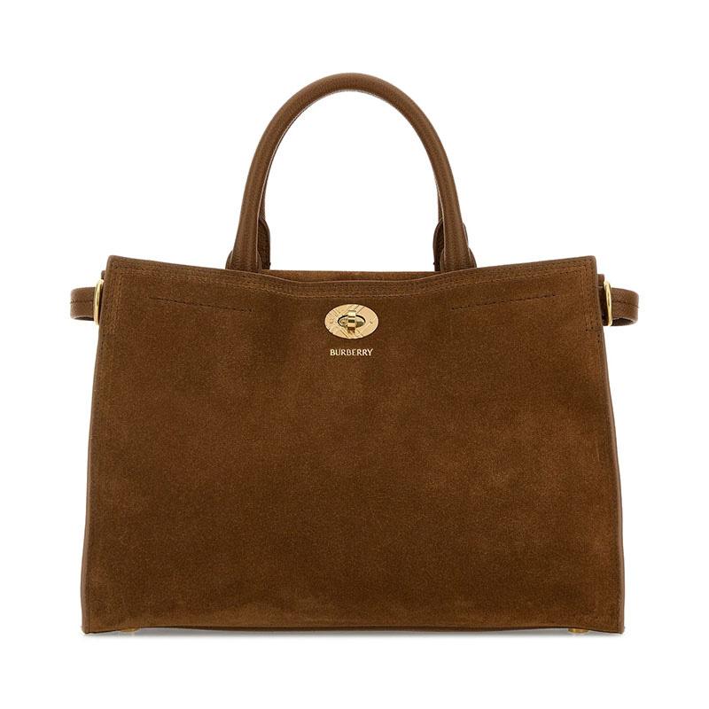 BURBERRY Cotswold Small Tote Bag Brown Leather Top Handle Handbag