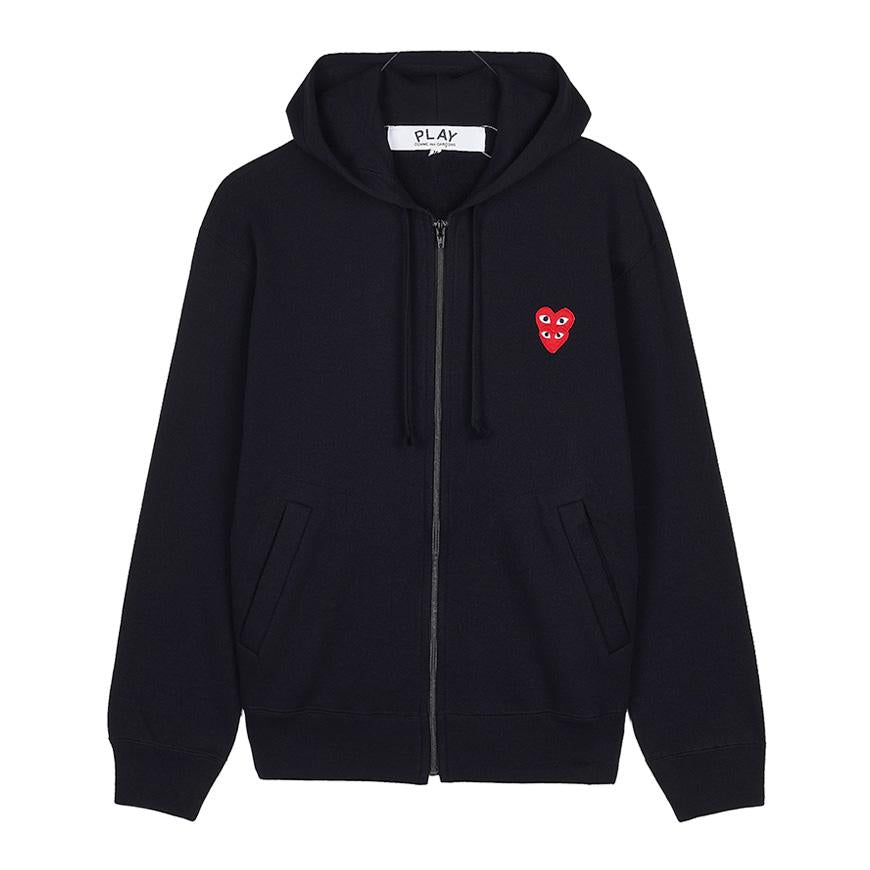 Comme des Garcons Double Heart Patch Zip Hoodie Unisex AX T294 051 BLACK