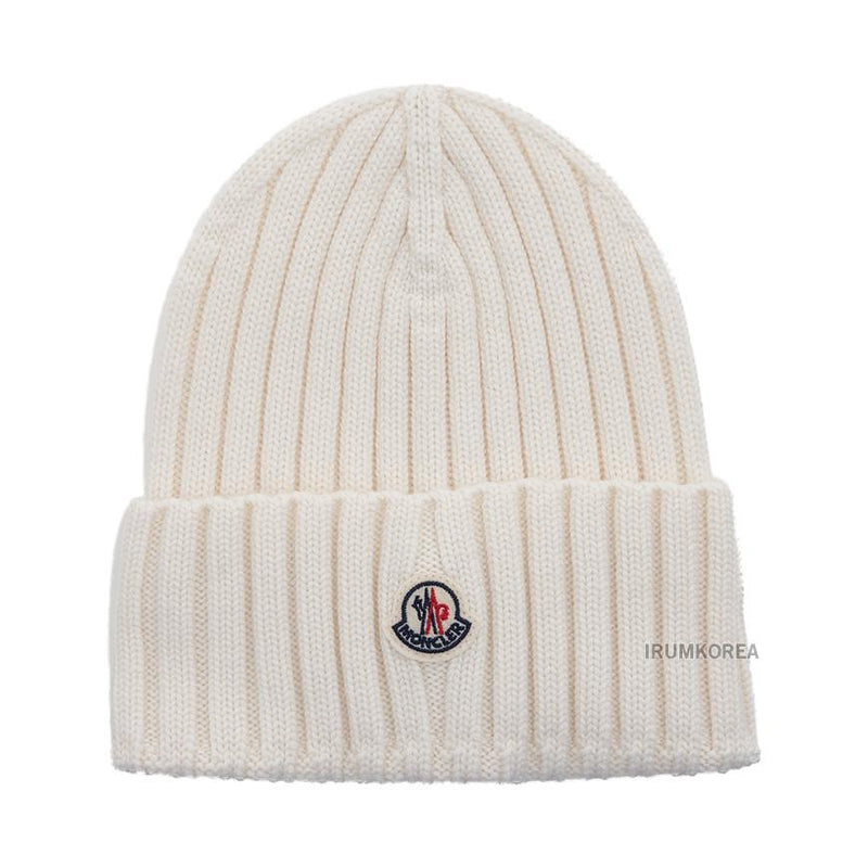 Moncler Unisex Logo Patch Wool Beanie White